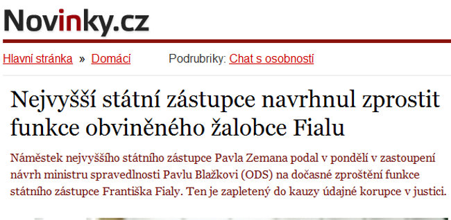 Titulek článku na webu Novinky.cz